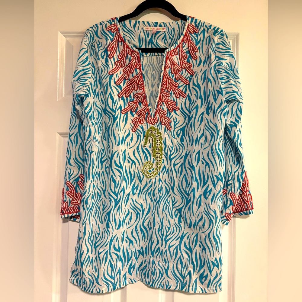 Barbara Gerwit Beaded Print Tunic, size Medium